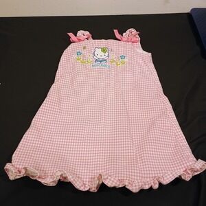 Sanrio Hello Kitty Pink Gingham Dress Girls Size S Ruffles Bows Flowers